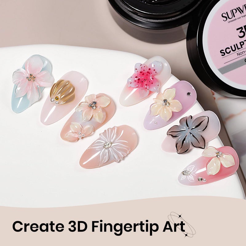 SUPWEE 3D Gel for Nail Art, Clear Sculpting Solid Hard Gel for Nails Non-Sticky for Carving Building Extension with Nail Art Pen Home DIY Manicure - Image 2