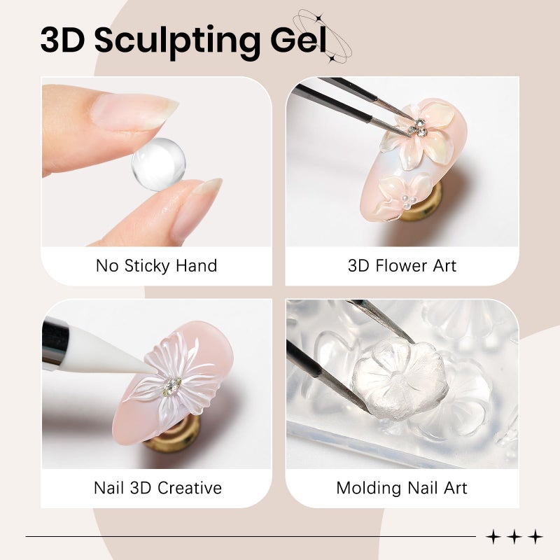SUPWEE 3D Gel for Nail Art, Clear Sculpting Solid Hard Gel for Nails Non-Sticky for Carving Building Extension with Nail Art Pen Home DIY Manicure - Image 3