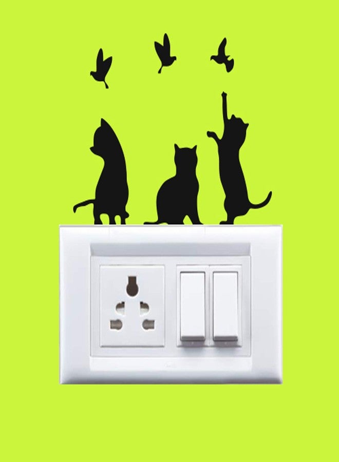 WallDesign Vinyl Cute Cats Combo Switch Board Sticker - Set of 5 (Black) - Image 2