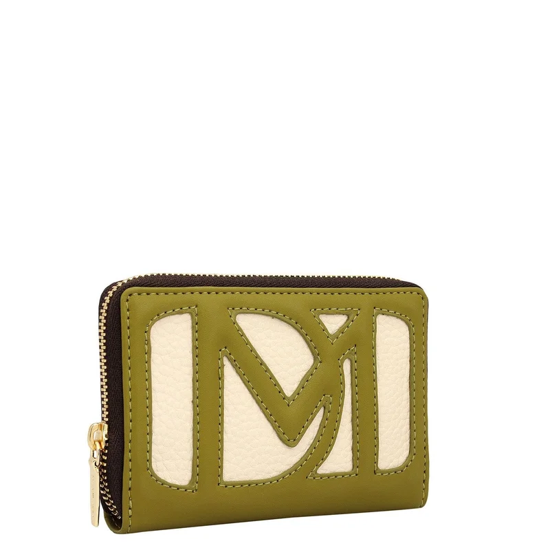 Da Milano Da Milano Wax-Finish Leather Card Case Wallet with Zip Closure - Marshmallow/Lime (CA-10364)
