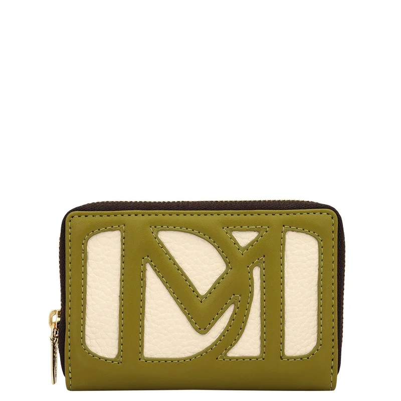 Da Milano Da Milano Wax-Finish Leather Card Case Wallet with Zip Closure - Marshmallow/Lime (CA-10364)