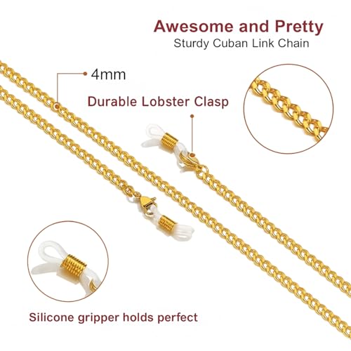 Flavizo 4 mm Gold Spectacle for Women, Stylish Chain Specs Holder Strap - Elegant Specs String and Chains Accessory for Everyday Use - Image 3