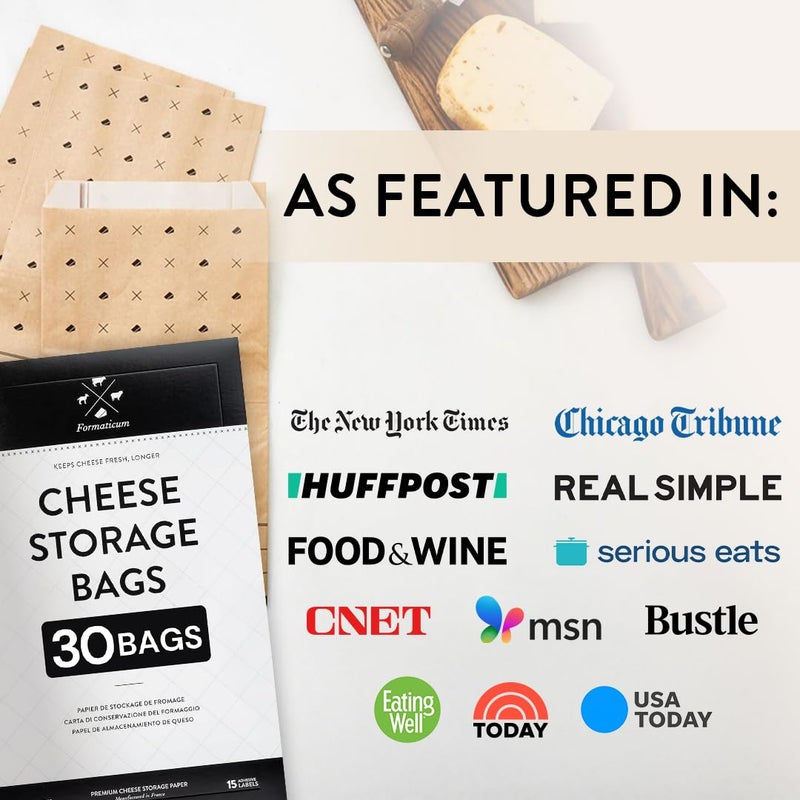 Formaticum - 30-Pack Cheese Storage Bags - 6.25 x 11 Wax Paper Bags to Keep Cheese or Charcuterie Fresh - Professional Grade Cheese Paper for Wrapping Cheese - Porous Brown Paper Bags From France - Image 3