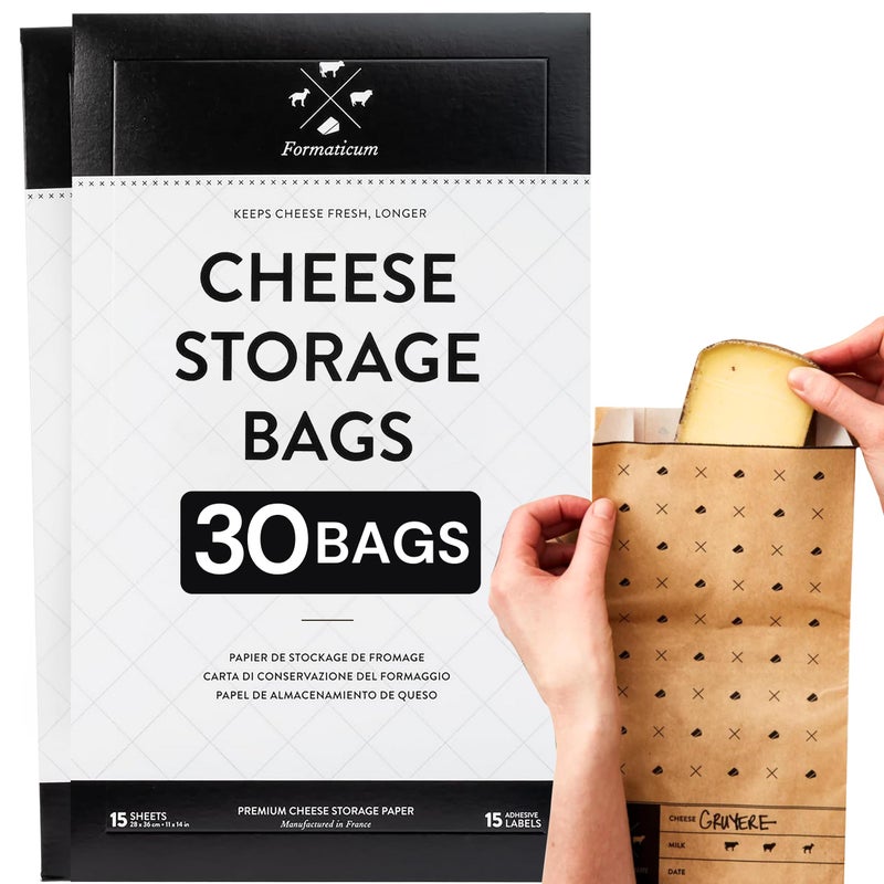 Formaticum - 30-Pack Cheese Storage Bags - 6.25 x 11 Wax Paper Bags to Keep Cheese or Charcuterie Fresh - Professional Grade Cheese Paper for Wrapping Cheese - Porous Brown Paper Bags From France - Image 1