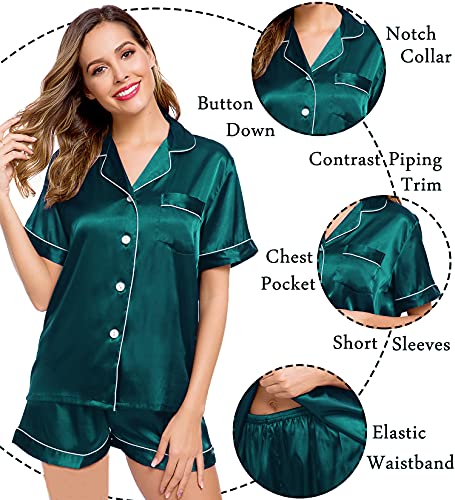 LecGee Womens Pajamas Set Silk Satin Sleepwear Short Sleeve Nightwear Button Down Pj Lounge - Image 5