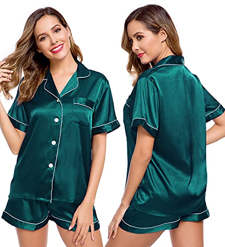 LecGee Womens Pajamas Set Silk Satin Sleepwear Short Sleeve Nightwear Button Down Pj Lounge - Image 1