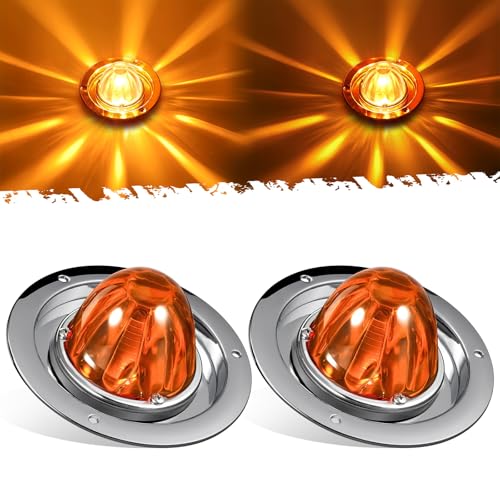 Partsam 2Pcs Amber Glass Lens Watermelon Lights Kit LED Side Marker Turn Signal Lights with Stainless Steel Bezel and Base Replacement for Peterbilt Freightliner Trucks Trailers RVs Motohomes - Image 1