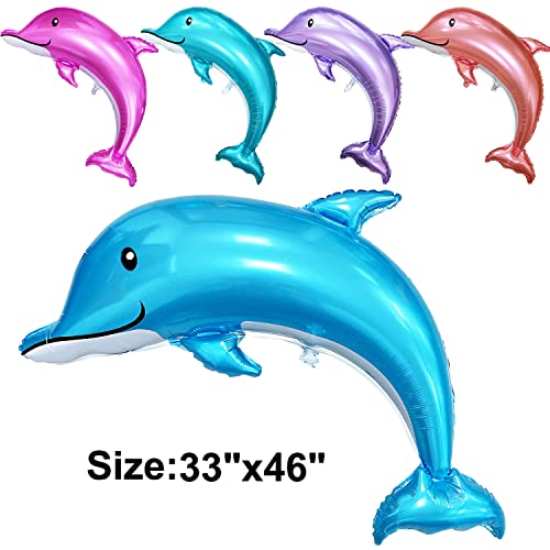 timecity Large Fish Dolphin Foil Balloons 5pcs Ocean Animals Balloons Fish Foil Mylar Balloons Sea Animal Balloons for Kids Birthday Mermaid Themed Party Decorations - Image 5