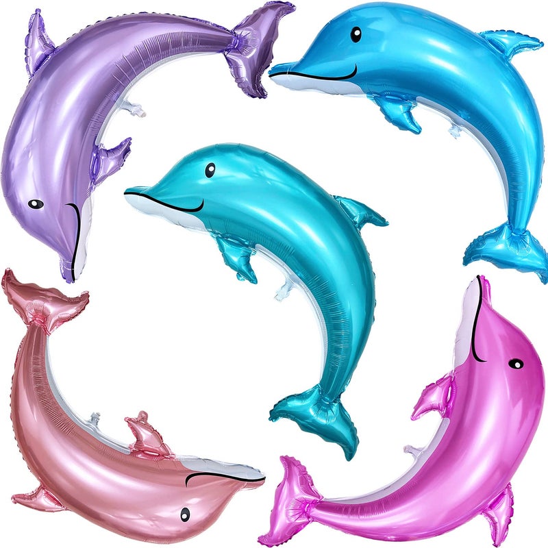 timecity Large Fish Dolphin Foil Balloons 5pcs Ocean Animals Balloons Fish Foil Mylar Balloons Sea Animal Balloons for Kids Birthday Mermaid Themed Party Decorations - Image 3