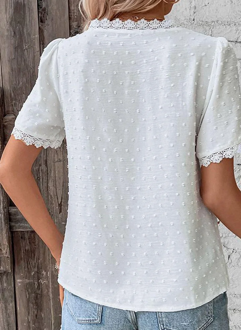 YUNIQEE White V-Neck Short Sleeves Printed Top