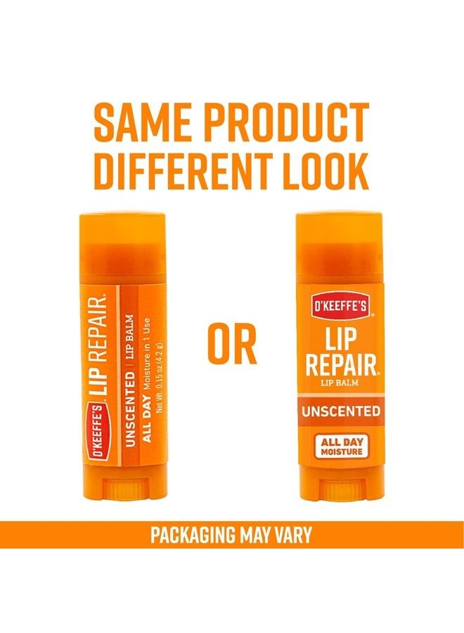 O'Keeffe's Unscented Lip Repair Lip Balm for Dry, Cracked Lips, Stick, (Pack of 3)  - Image 3