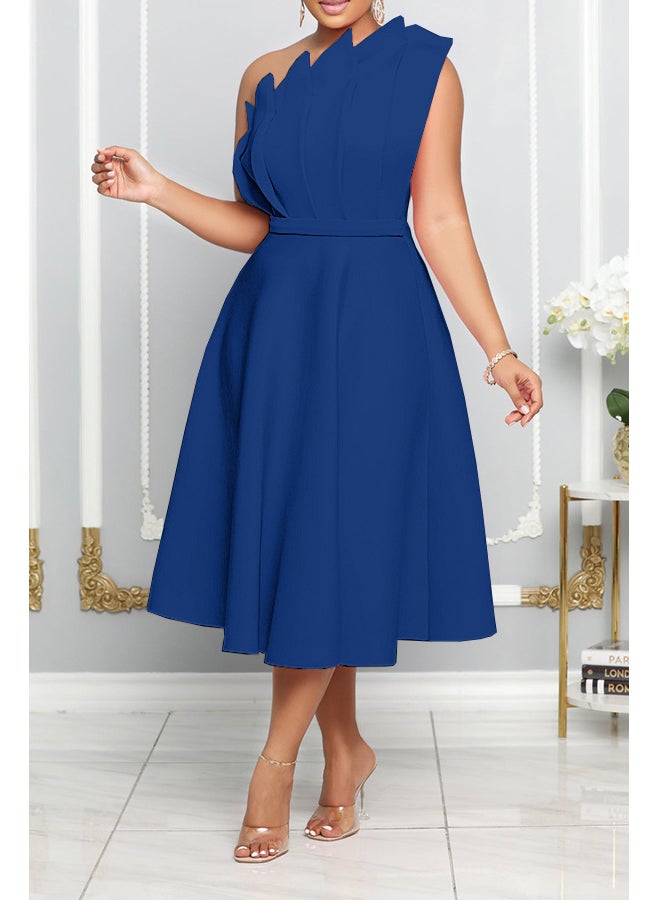 Generic Summer Off-Shoulder High Waist Flowy Maxi Dress Blue  - Image 1