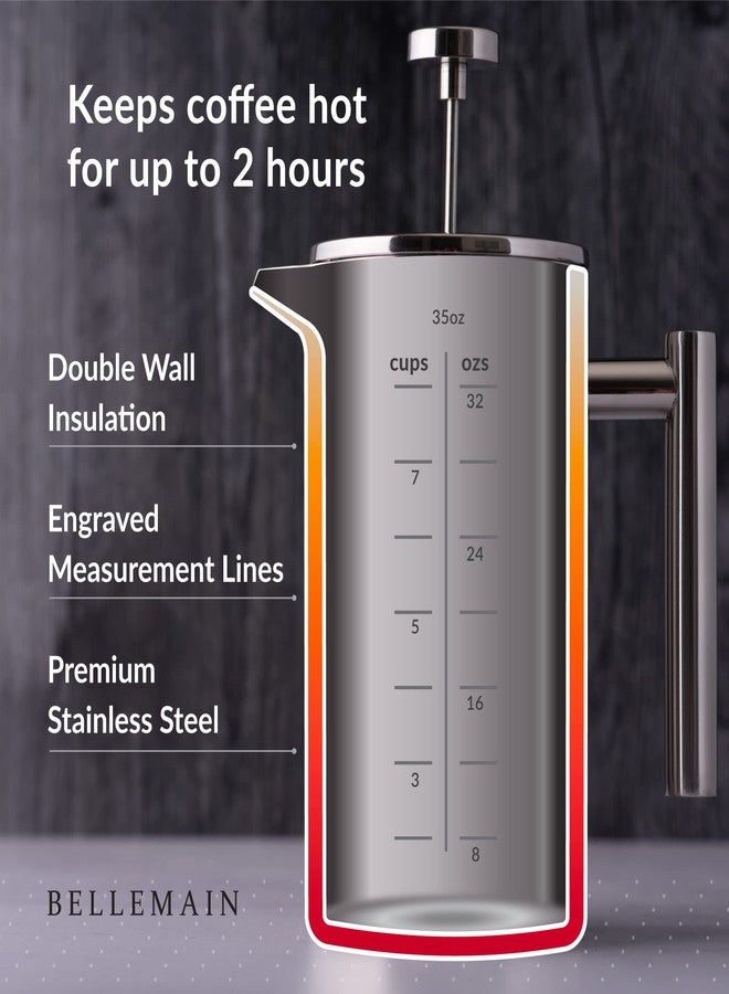 Bellemain French Press Coffee Maker Extra Filters Included, 35 oz, Stainless Steel - Image 2