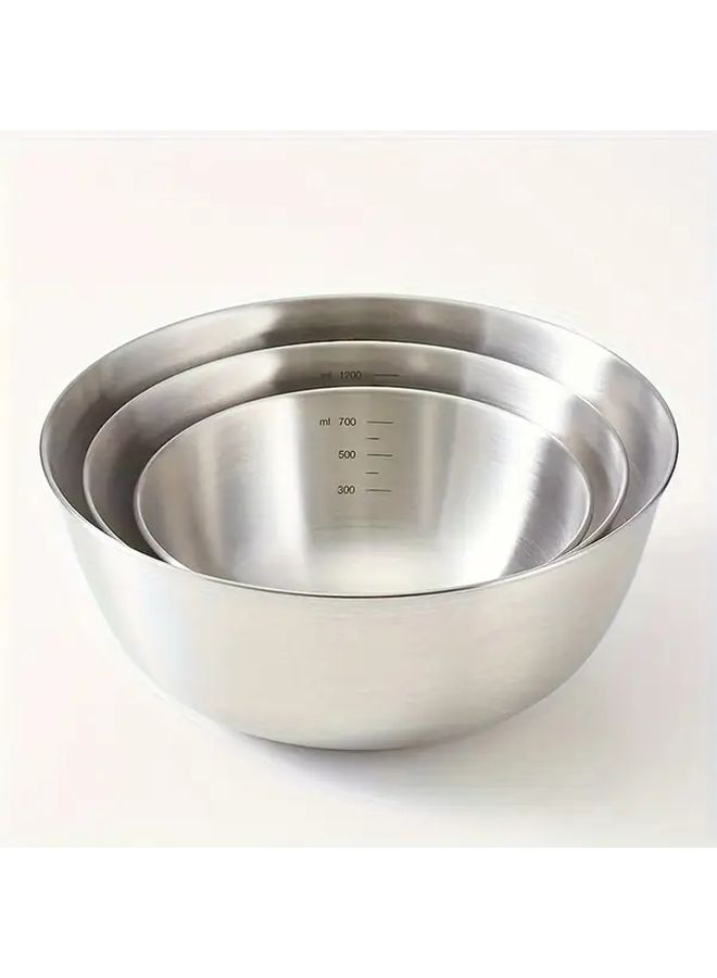3pcs Stainless Steel Mixing Bowls Rust Resistant Dishwasher Safe Non Slip Base - Image 1