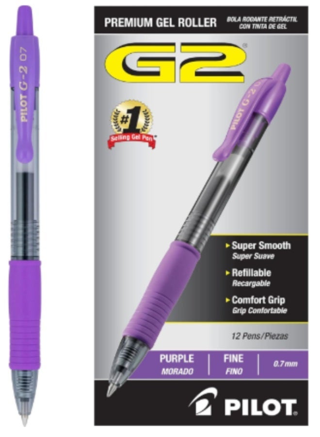 Pilot G2 Gel Ink Pen, Purple 0.7, Pack of 12 - Image 1