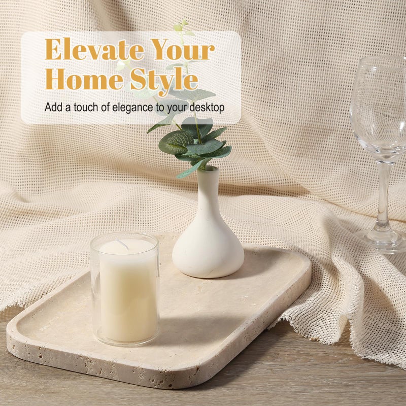 Koville Romano Travertine Tray, 12"x8" Natural Stone Vanity Tray for Countertop Bathroom Kitchen Dresser, Decorative Marble Catchall Trays for Perfume Jewelry, Rectangular Serving Tray(Beige) - Image 3