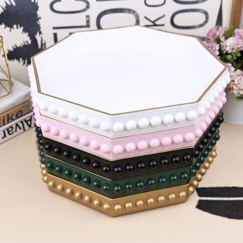 SforGUVA Black Serving Tray for Coffee Table, Octagonal Beaded Plastic Decorative Tray for Ottoman, Kitchen Counter, Living Room, Outdoor Lacquer Tray for Entertaining - Image 4