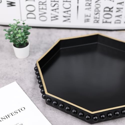 SforGUVA Black Serving Tray for Coffee Table, Octagonal Beaded Plastic Decorative Tray for Ottoman, Kitchen Counter, Living Room, Outdoor Lacquer Tray for Entertaining - Image 5