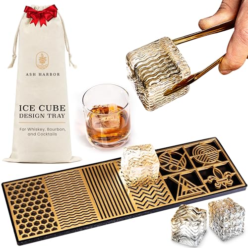 Ash Harbor Clear Ice Cube Maker Design Tray - Craft Modern Ice Molds for Bourbon & Cocktails in 5 Seconds - Whiskey Mold Cube Stamp – Bartender Accessories - Copper Ice Press Cocktails by Ash Harbor (Patterns) - Image 1