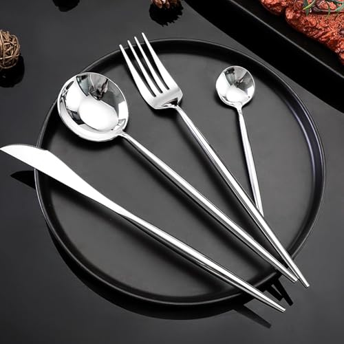 Trifecta 24-Piece Silverware Set, Stainless Steel Flatware Set for 6, Fork Spoon Knife Set, Home Dinnerware Tableware Set for 6, Cutlery Set, Include Knives/Forks/Spoons (Silver) - Image 2