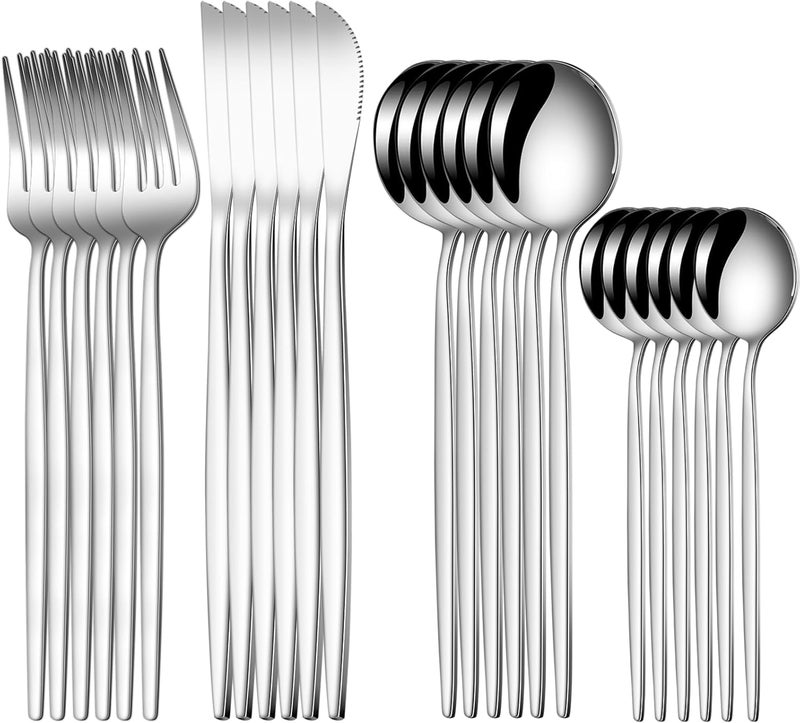 Trifecta 24-Piece Silverware Set, Stainless Steel Flatware Set for 6, Fork Spoon Knife Set, Home Dinnerware Tableware Set for 6, Cutlery Set, Include Knives/Forks/Spoons (Silver) - Image 1