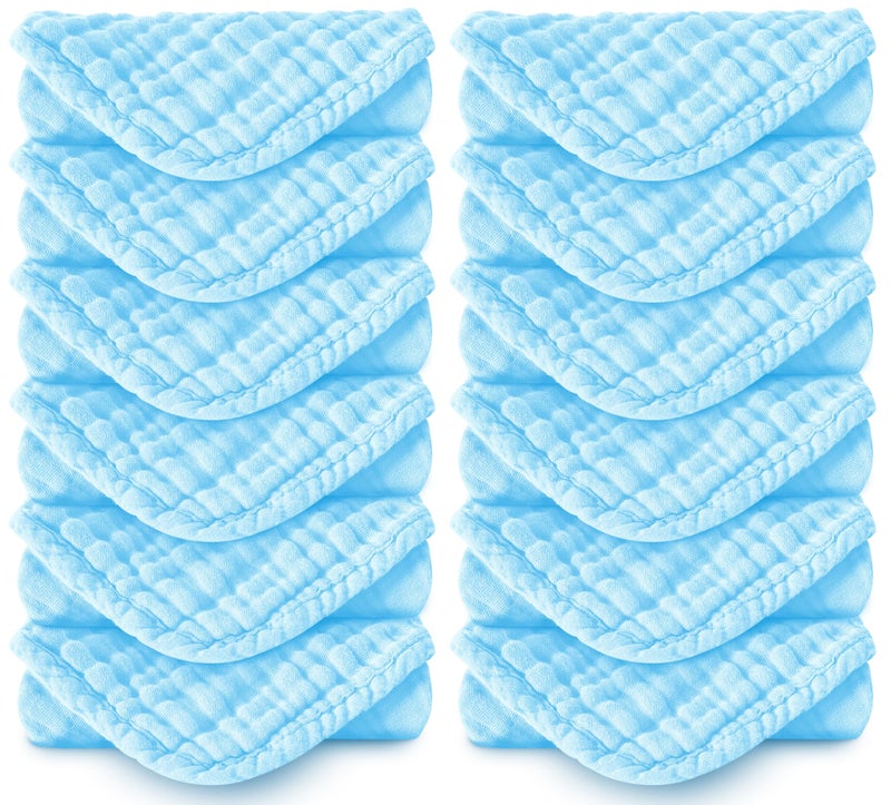 Spotted Play 12 Pack Muslin Cotton Baby Burp Cloths - 20"x10", Aquamarine - Image 1