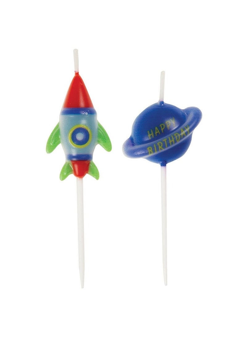 Unique Outer Space Birthday Cake Candles Multi-Color Wax 7cm 6-Pack - Image 1