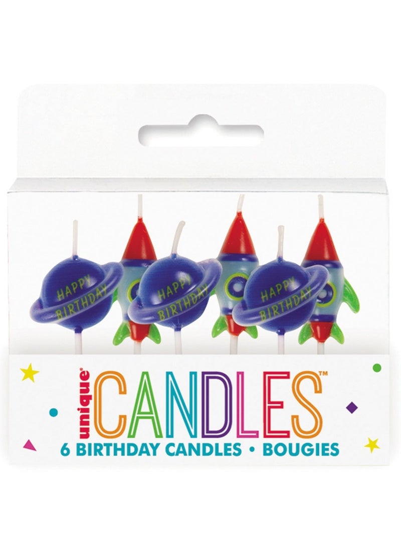Unique Outer Space Birthday Cake Candles Multi-Color Wax 7cm 6-Pack - Image 2