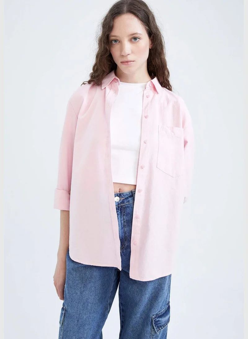 DeFacto Oversize Fit Long Sleeve Cotton Oxford Shirt With Pocket