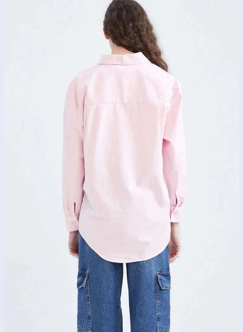 DeFacto Oversize Fit Long Sleeve Cotton Oxford Shirt With Pocket
