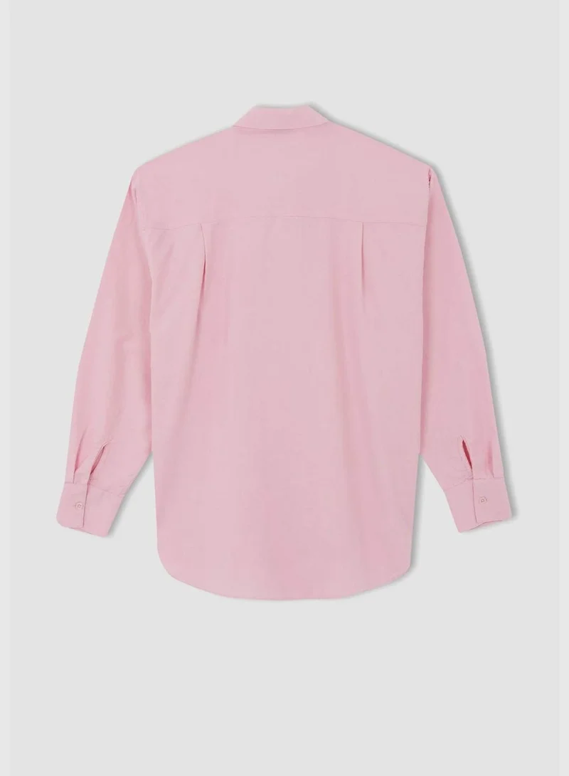 DeFacto Oversize Fit Long Sleeve Cotton Oxford Shirt With Pocket
