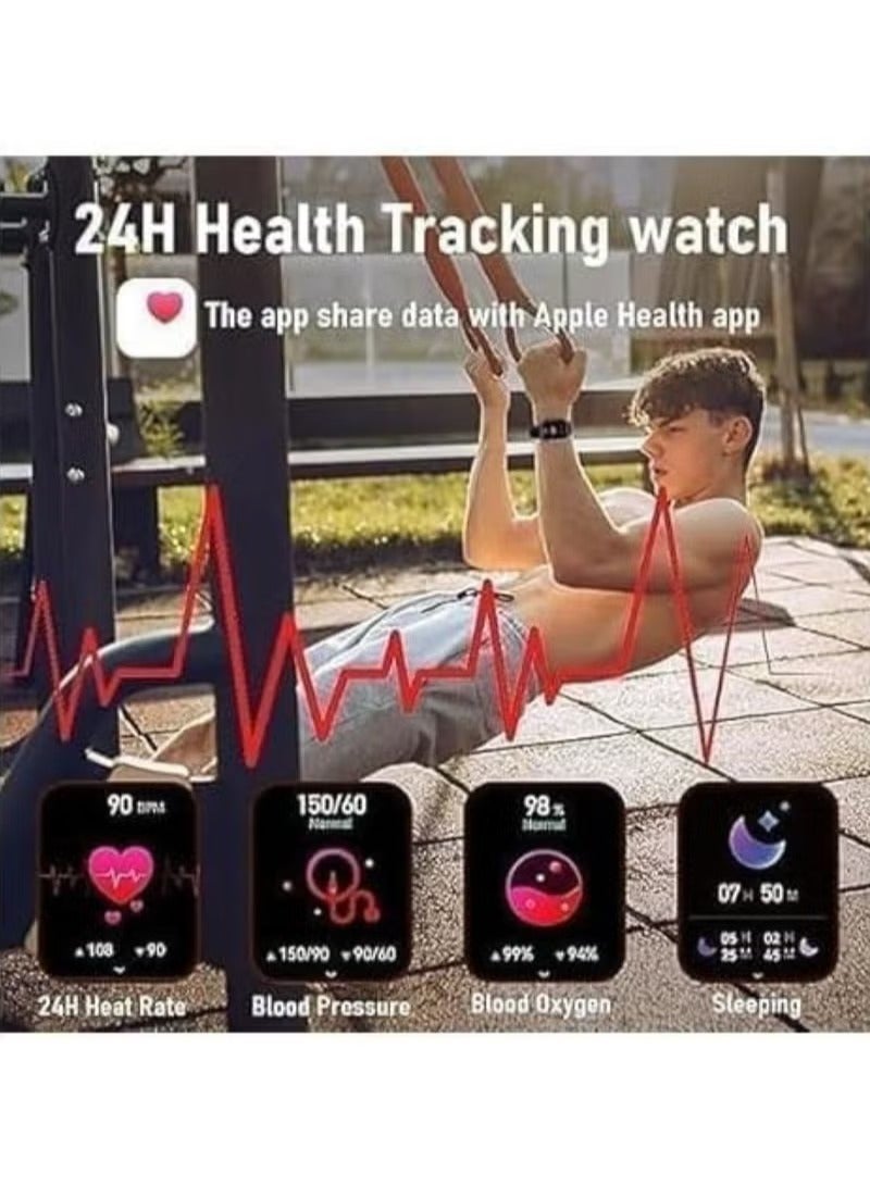 هامزون ساعة ذكية للرجال والنساء، شاشة عرض دائمة، مكالمات بلوتوث، جهاز تتبع لياقة بدنية مقاوم للماء، ساعة ذكية رياضية مزدوجة الشاشة، شحن لاسلكي، مراقب معدل ضربات القلب، متوافق مع أنظمة Android وiOS - Image 2