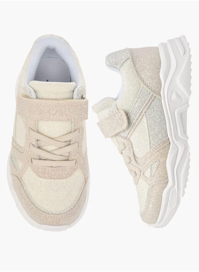 JUNIORS Girls Panelled Chunky Sole Sneakers with Hook and Loop Closure