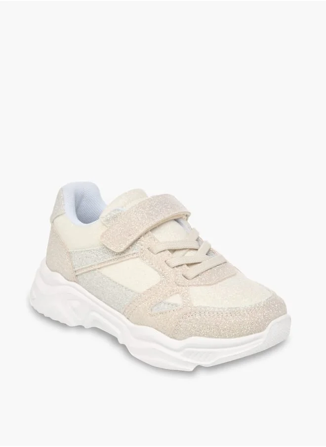 JUNIORS Girls Panelled Chunky Sole Sneakers with Hook and Loop Closure