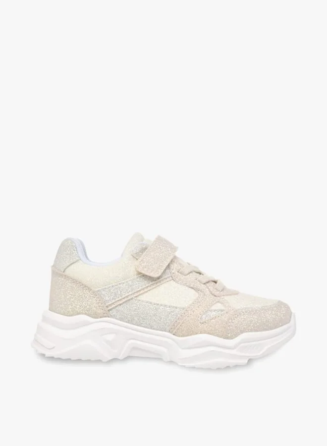 JUNIORS Girls Panelled Chunky Sole Sneakers with Hook and Loop Closure