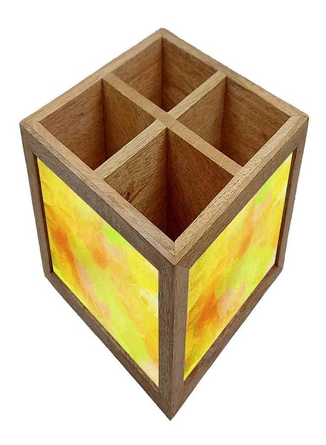 Nutcase Wooden Cutlery Stand Holder Silverware Caddy Spoons Forks Knives Organizer for Dining Table & Kitchen -Made in India-Spoons NOT Included - Yellow Watercolor - Image 3