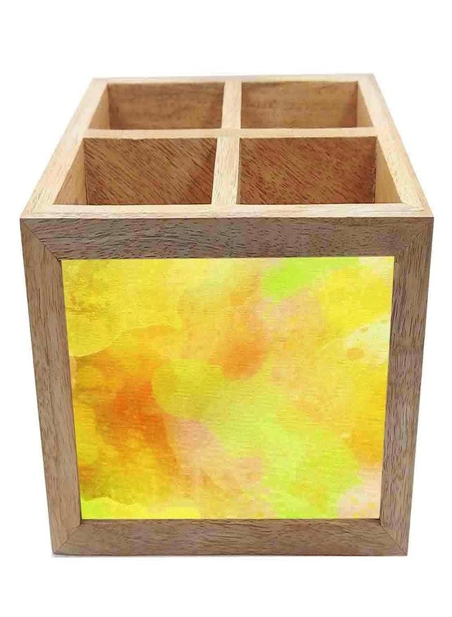 Nutcase Wooden Cutlery Stand Holder Silverware Caddy Spoons Forks Knives Organizer for Dining Table & Kitchen -Made in India-Spoons NOT Included - Yellow Watercolor - Image 4