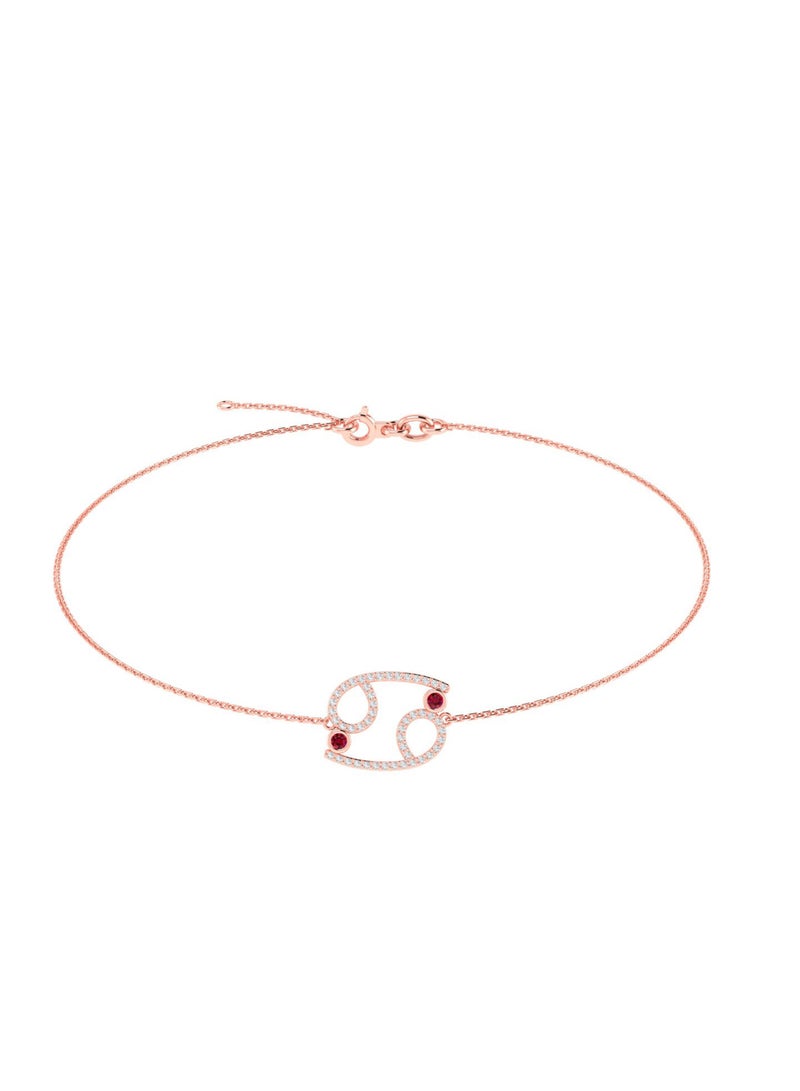 Capri Gold 18K Rose Gold Cancer Zodiac Sign Bracelet with Ruby and Diamond