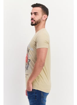 Canadian Peak Men V Neck Short Sleeves Embroidered T-Shirts, Beige  - Image 4