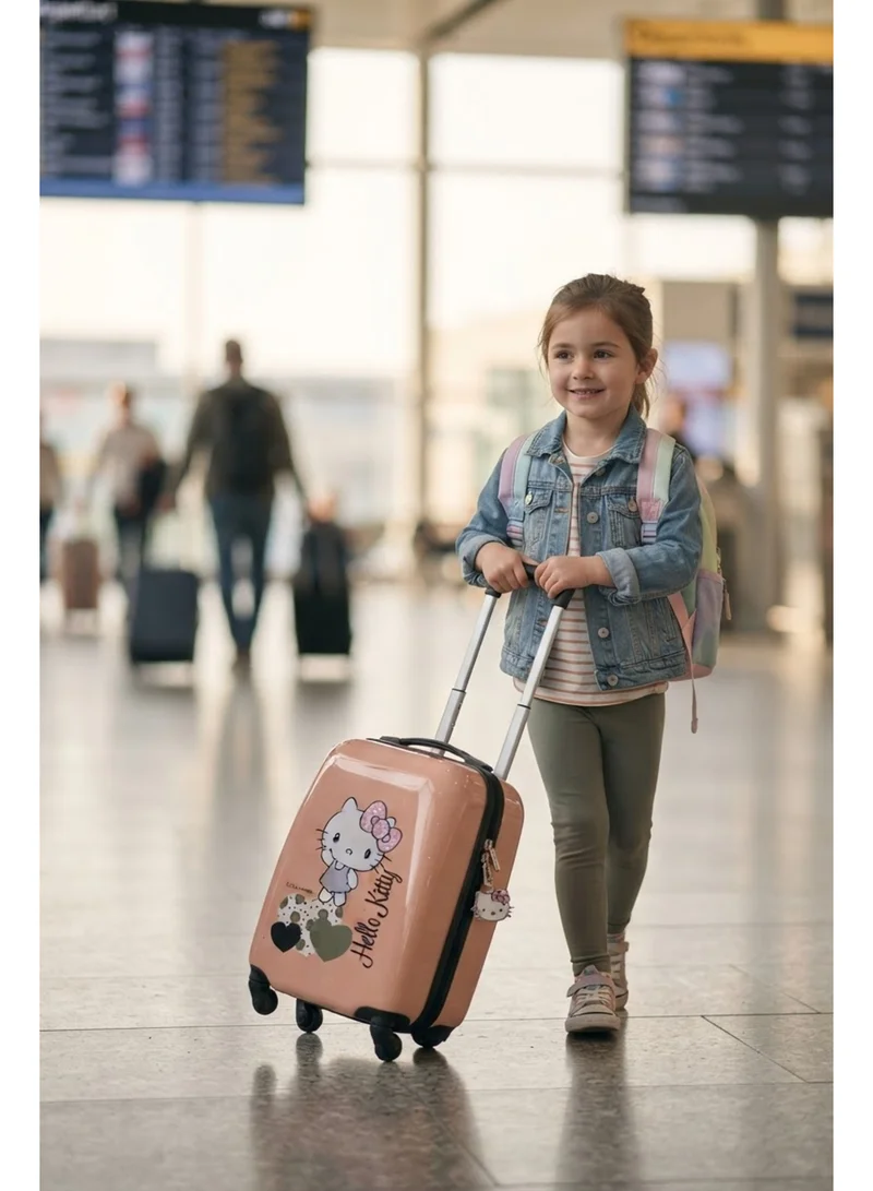 Sanrio  Hello Kitty Kids Hard Shell Trolley Luggage 16" – Peach Pink ABS + PC UV Print Carry-On Suitcase with 360° Spinner Wheels for Women | Best Price UAE