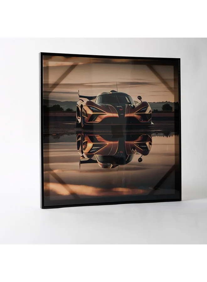 Home Box Ersel Car Reflection Framed Canvas with High Gloss Surface 60 x 60 x 2.8 cm