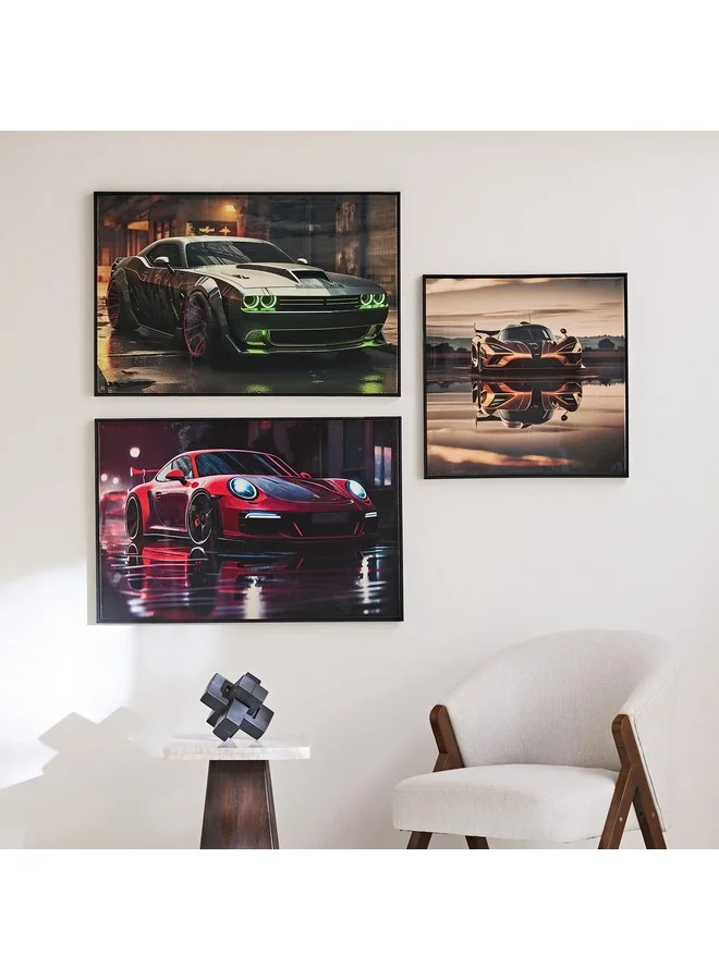 Home Box Ersel Car Reflection Framed Canvas with High Gloss Surface 60 x 60 x 2.8 cm