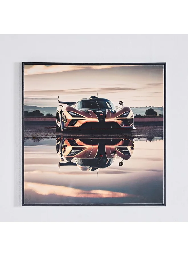 Home Box Ersel Car Reflection Framed Canvas with High Gloss Surface 60 x 60 x 2.8 cm