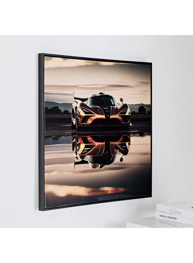 Home Box Ersel Car Reflection Framed Canvas with High Gloss Surface 60 x 60 x 2.8 cm