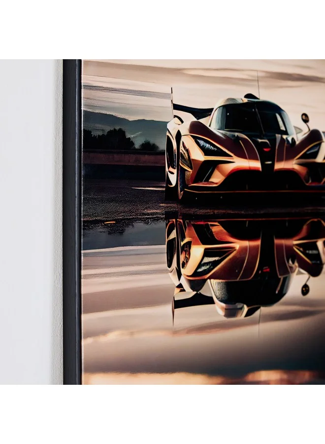 Home Box Ersel Car Reflection Framed Canvas with High Gloss Surface 60 x 60 x 2.8 cm