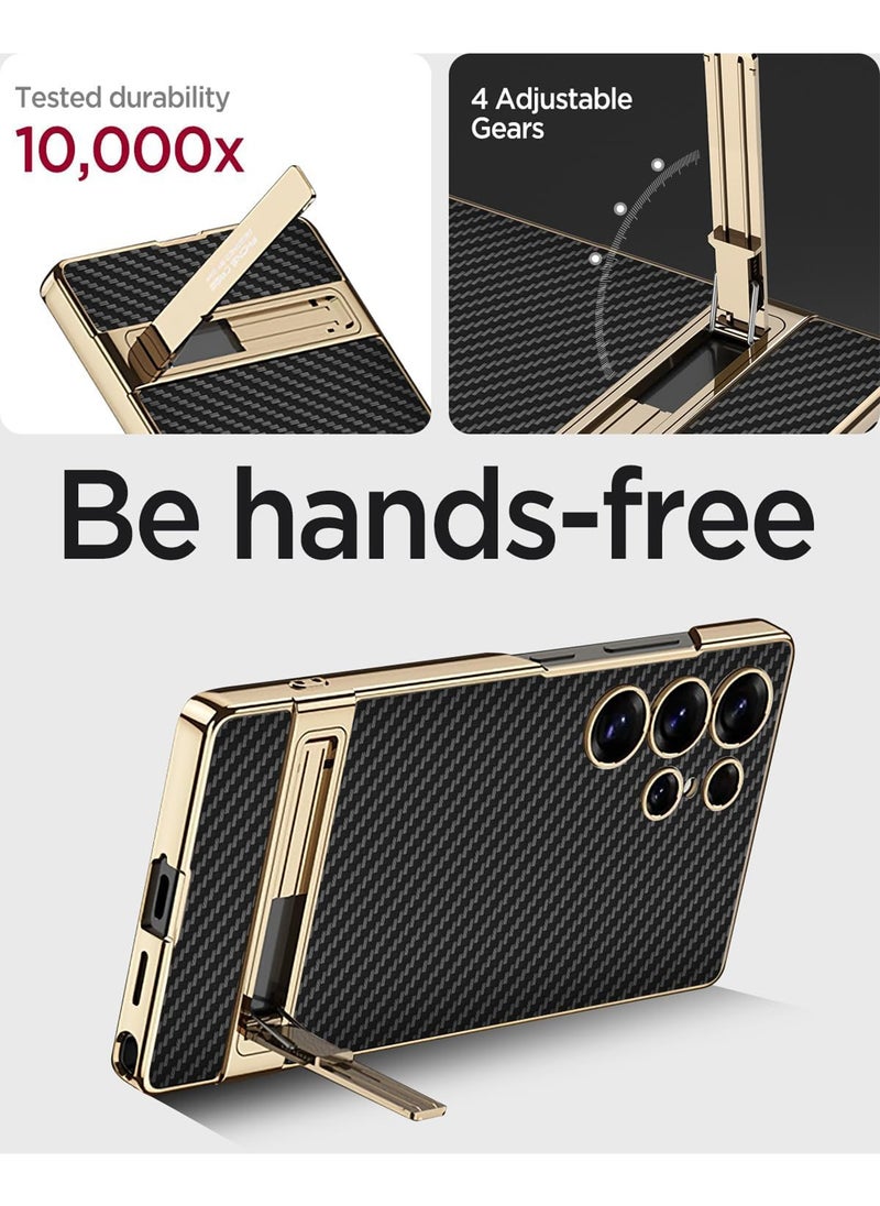 Aookay - for S25 Ultra Case,Galaxy S25 Ultra Case with Built-in Kickstand Shockproof Mil-Grade Drop Protection Leather Rugged Hard Thin Lightweight Adjustable Stand Cases for S25 Ultra Phone (Carbon Fiber Black) - Image 1