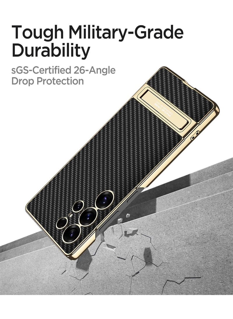 Aookay - for S25 Ultra Case,Galaxy S25 Ultra Case with Built-in Kickstand Shockproof Mil-Grade Drop Protection Leather Rugged Hard Thin Lightweight Adjustable Stand Cases for S25 Ultra Phone (Carbon Fiber Black) - Image 1