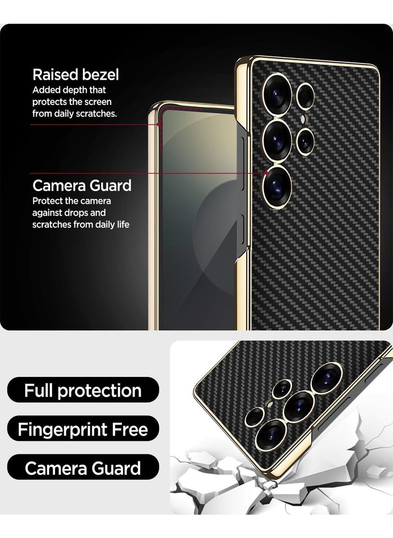 Aookay - for S25 Ultra Case,Galaxy S25 Ultra Case with Built-in Kickstand Shockproof Mil-Grade Drop Protection Leather Rugged Hard Thin Lightweight Adjustable Stand Cases for S25 Ultra Phone (Carbon Fiber Black) - Image 1