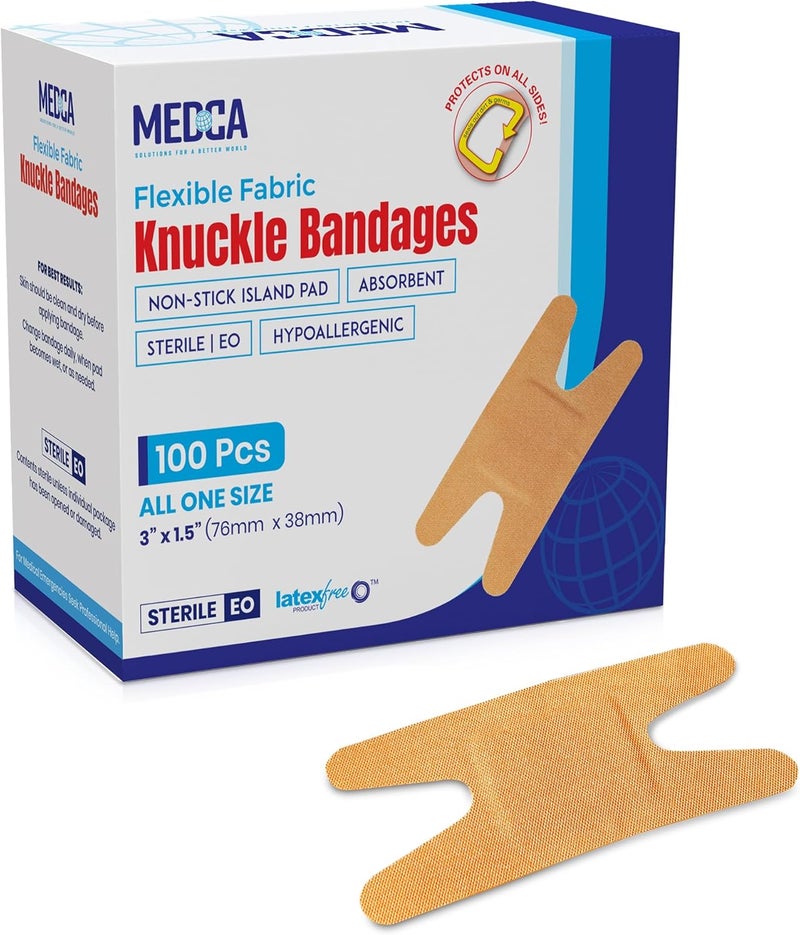 MEDca Flexible Fabric Plasters Flex Fabric Adhesive Knuckle Plasters for Finger Care and to Protect Wounds from Infection 100 Count Box - Image 1