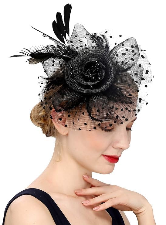 Nispruhay Fascinators Hat Flower Cocktail Tea Party Flower Mesh Ribbons Feathers Headwear Headband for Women Elegance Hair Band with Mesh veil